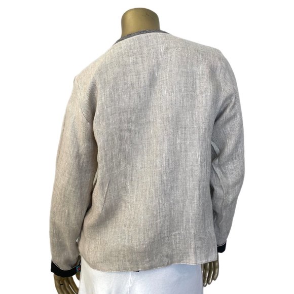 UNBRANDED REVERSIBLE FLAX LINEN BLACK & TAN JACKET  W/ METAL BUTTONS 42" BUST - Picture 6 of 6